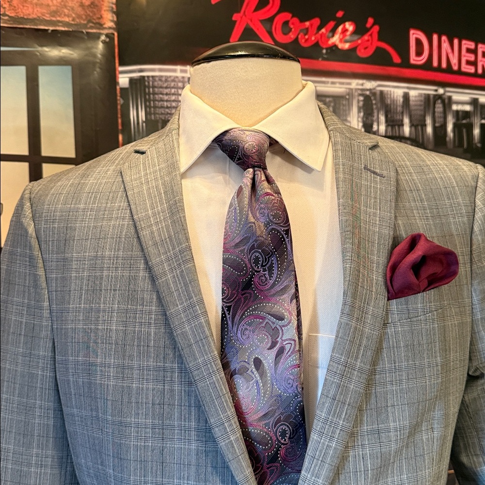 JF J.Ferrar Silver gray plaid Slim fit Coat